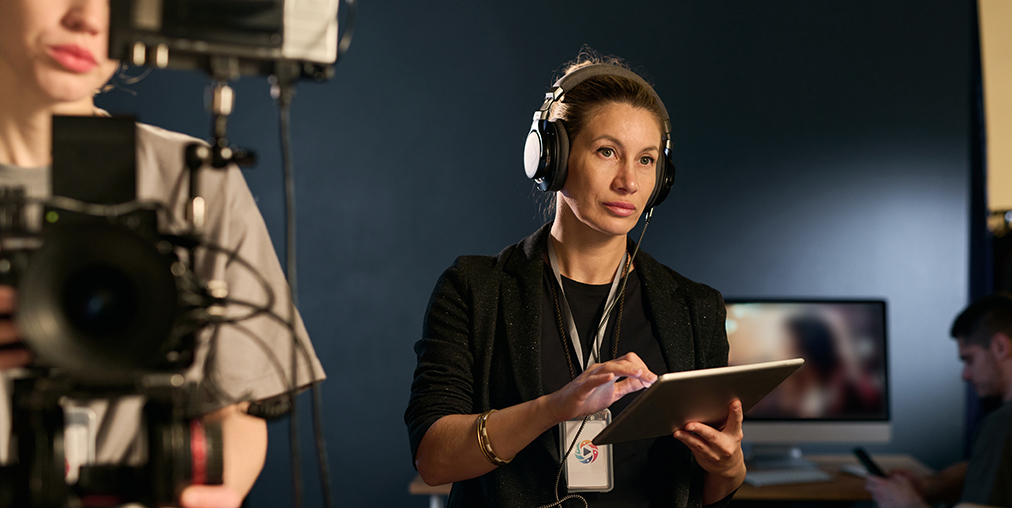 An assistant director on a film set