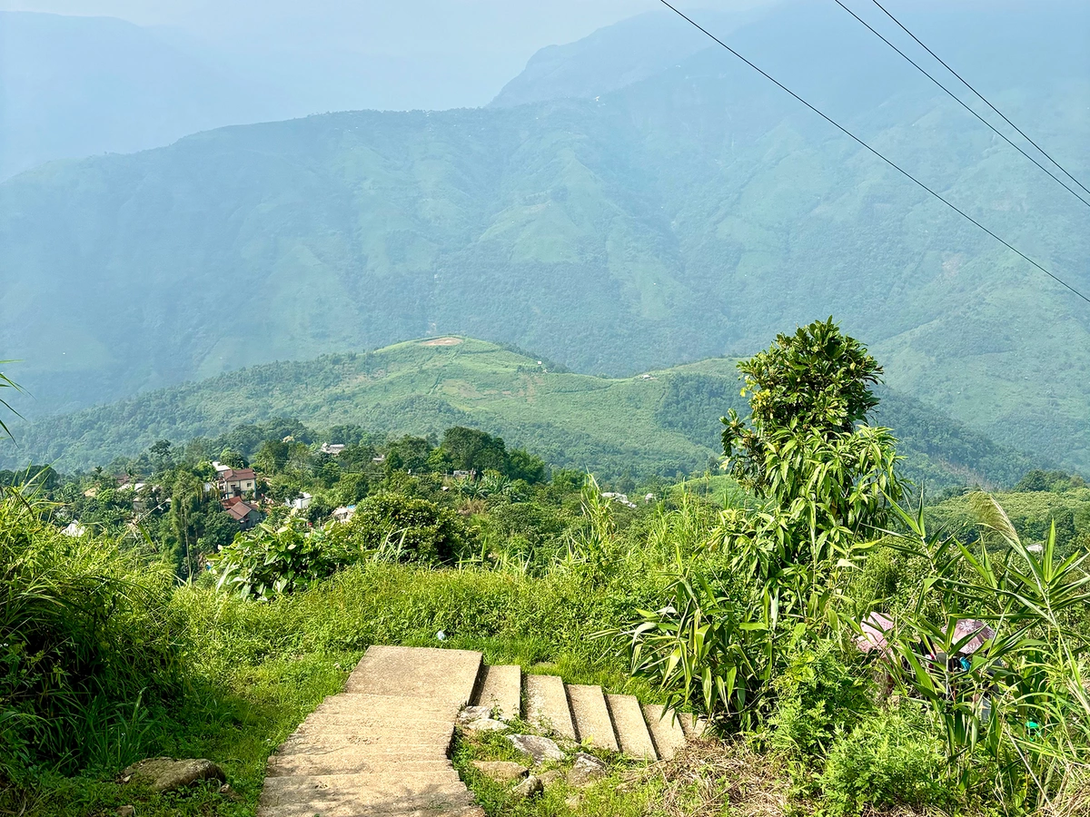 A stairway descending a mountainside.