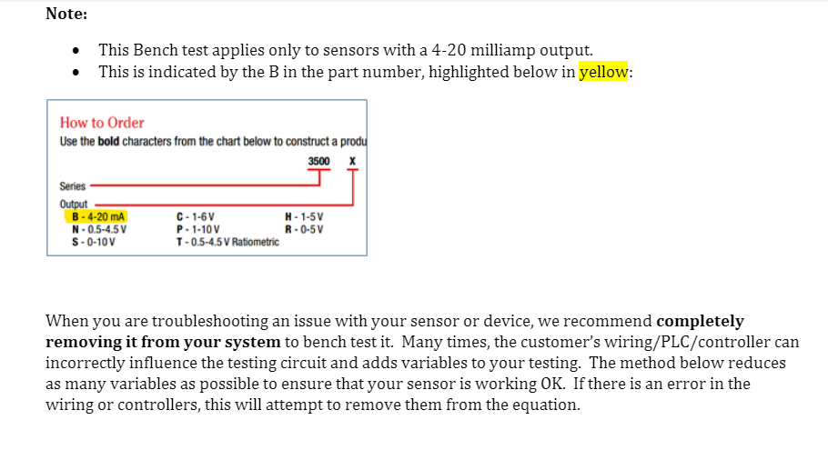Bench testing setup for 3500 sensor series.