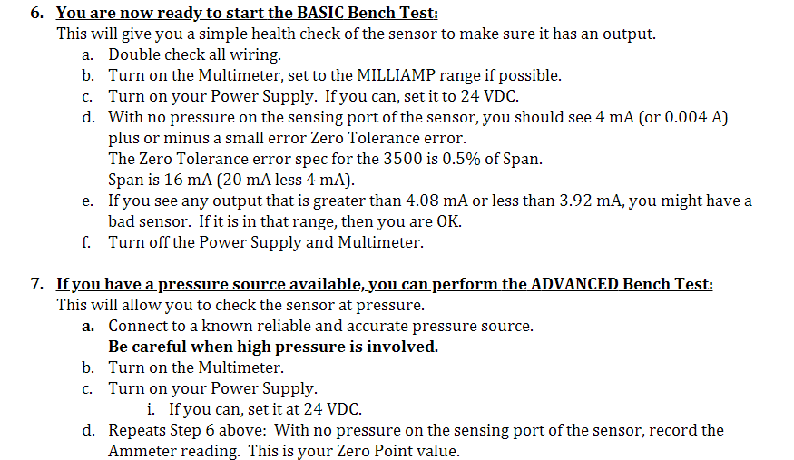 Detailed bench test of Gems 3500 sensor.