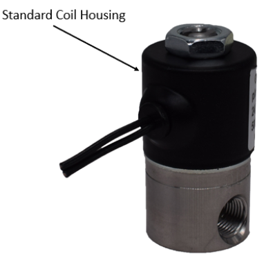 Standard coil housing for sensor protection and mounting.