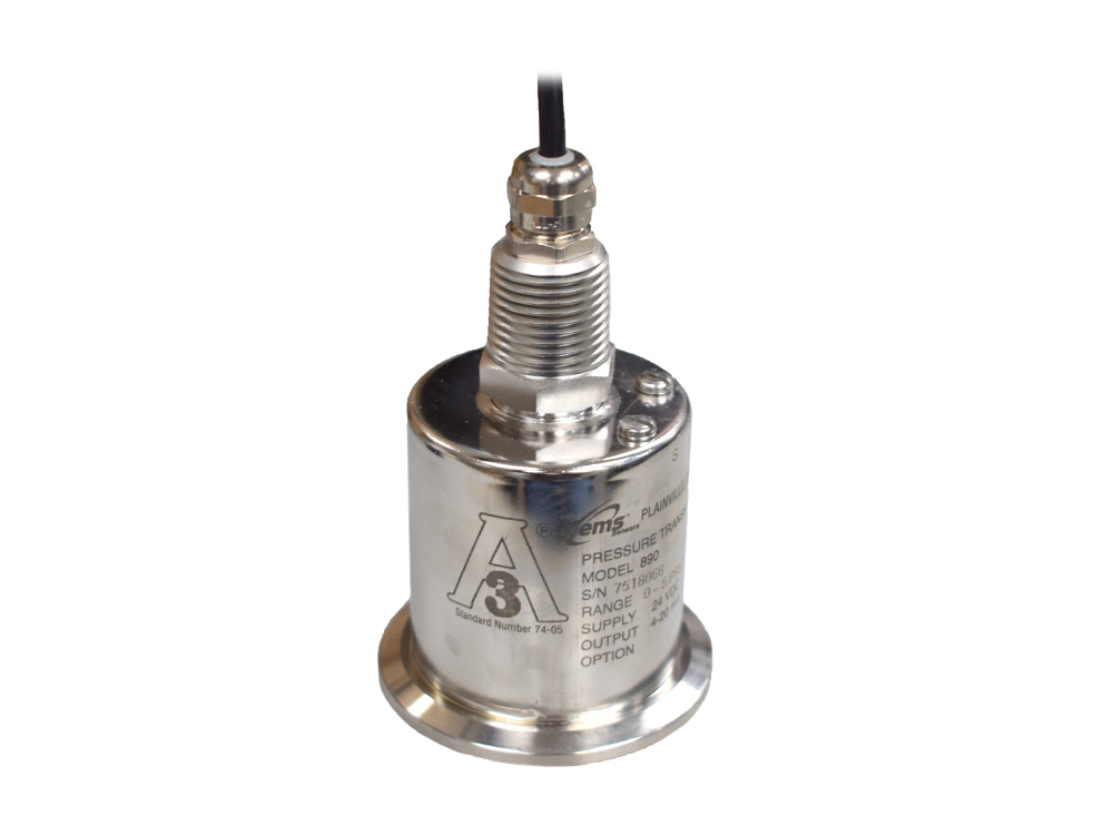 Gems 890 Pressure transducer sensor for industrial fluid measurement.