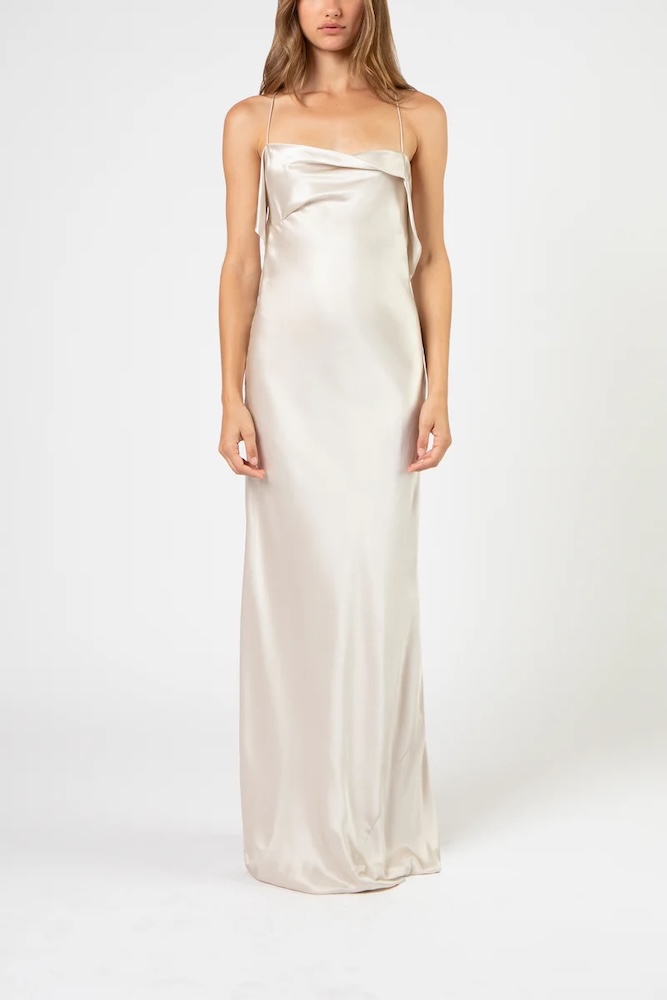 Ruffle Cowl Bias Gown