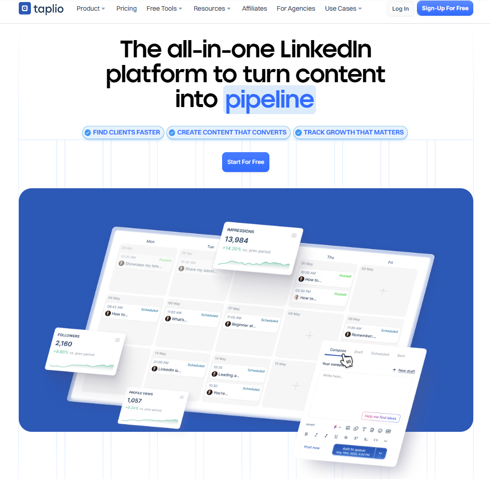 Taplio Hero Section Depicting The Tool