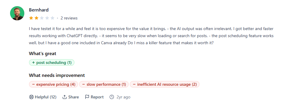 Taplio review by a user on product hunt