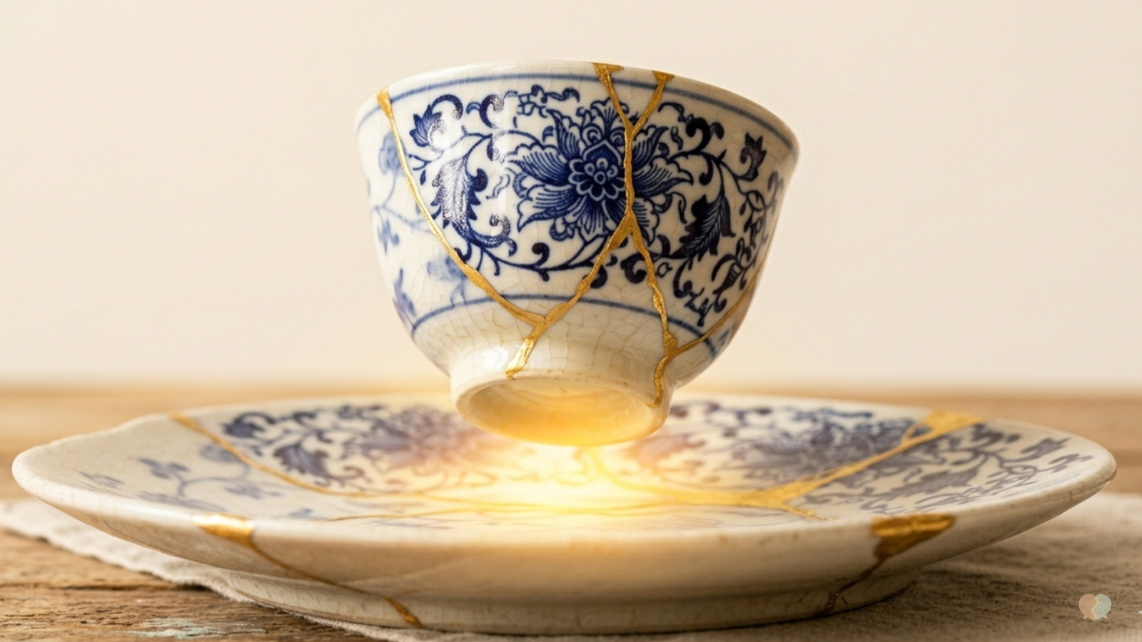 Kintsugi repaired teacup with gold cracks illustrating the emotional value and cost of BetterHelp couples therapy for relationship healing.