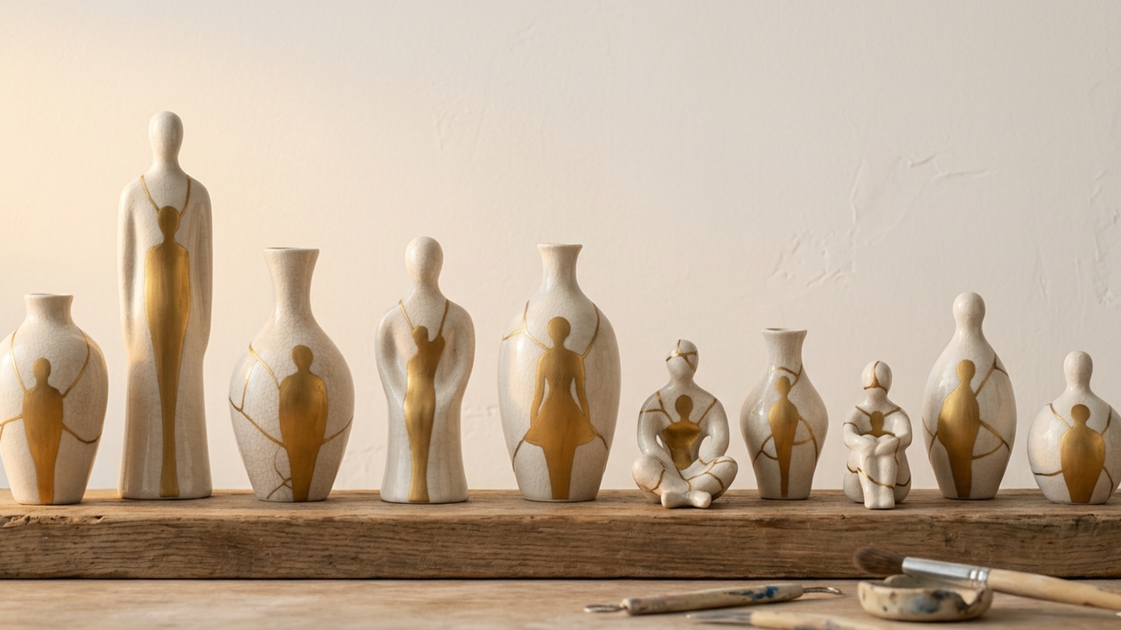 Kintsugi ceramic figures representing relationship repair, illustrating affordable BetterHelp alternatives for couples therapy.