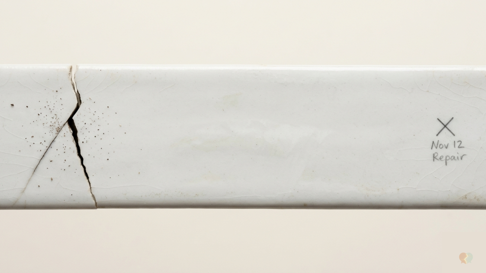 Cracked white ceramic marked for repair representing relationship conflict resolution, couples therapy, and the choice between LoveFix vs BetterHelp to mend broken communication.