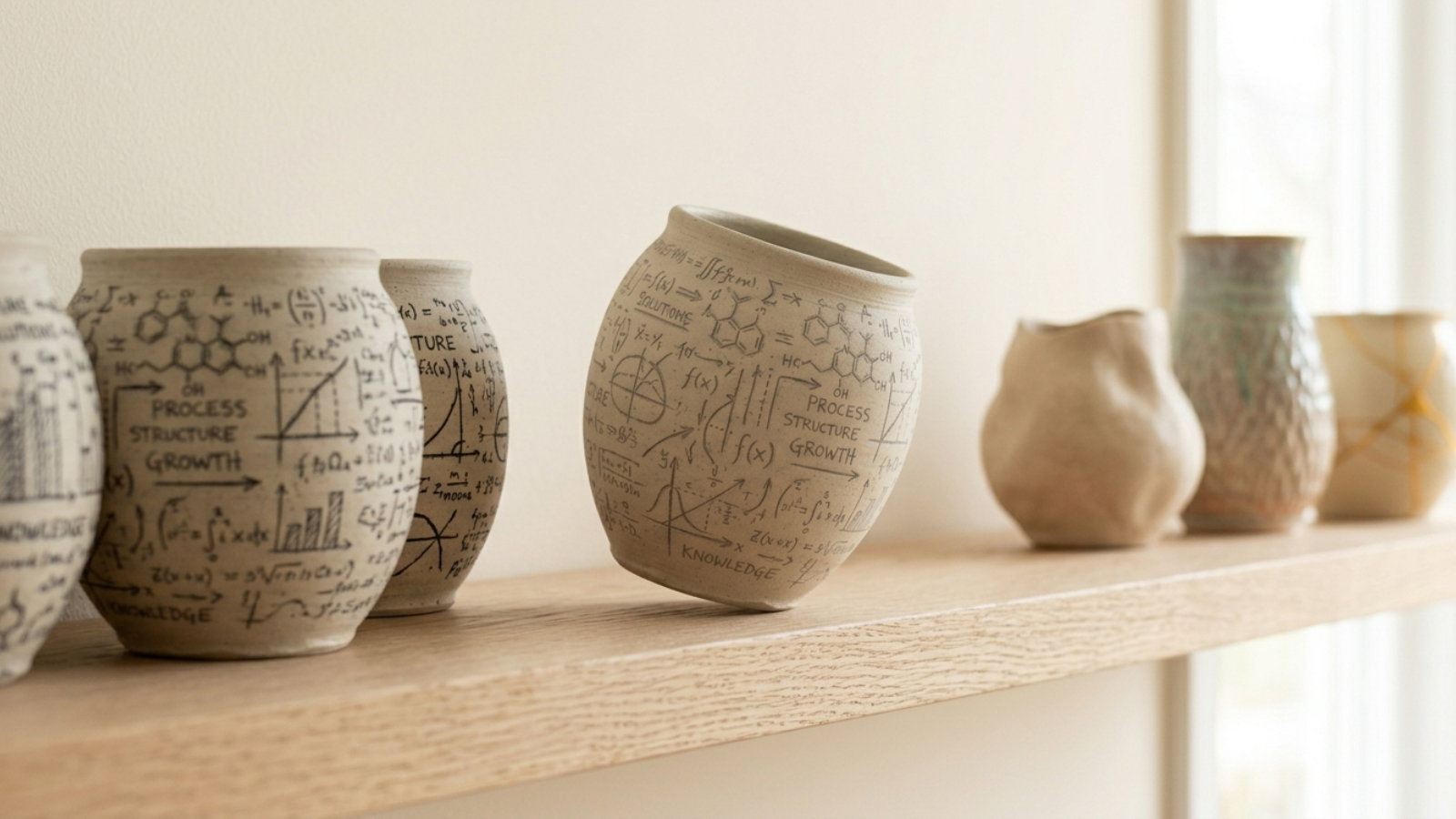 A row of ceramic vases illustrating Relish app alternatives, featuring a tilted formula-covered vase representing stagnant relationship education alongside various other vases symbolizing new options like LoveFix, Lasting, and Paired.