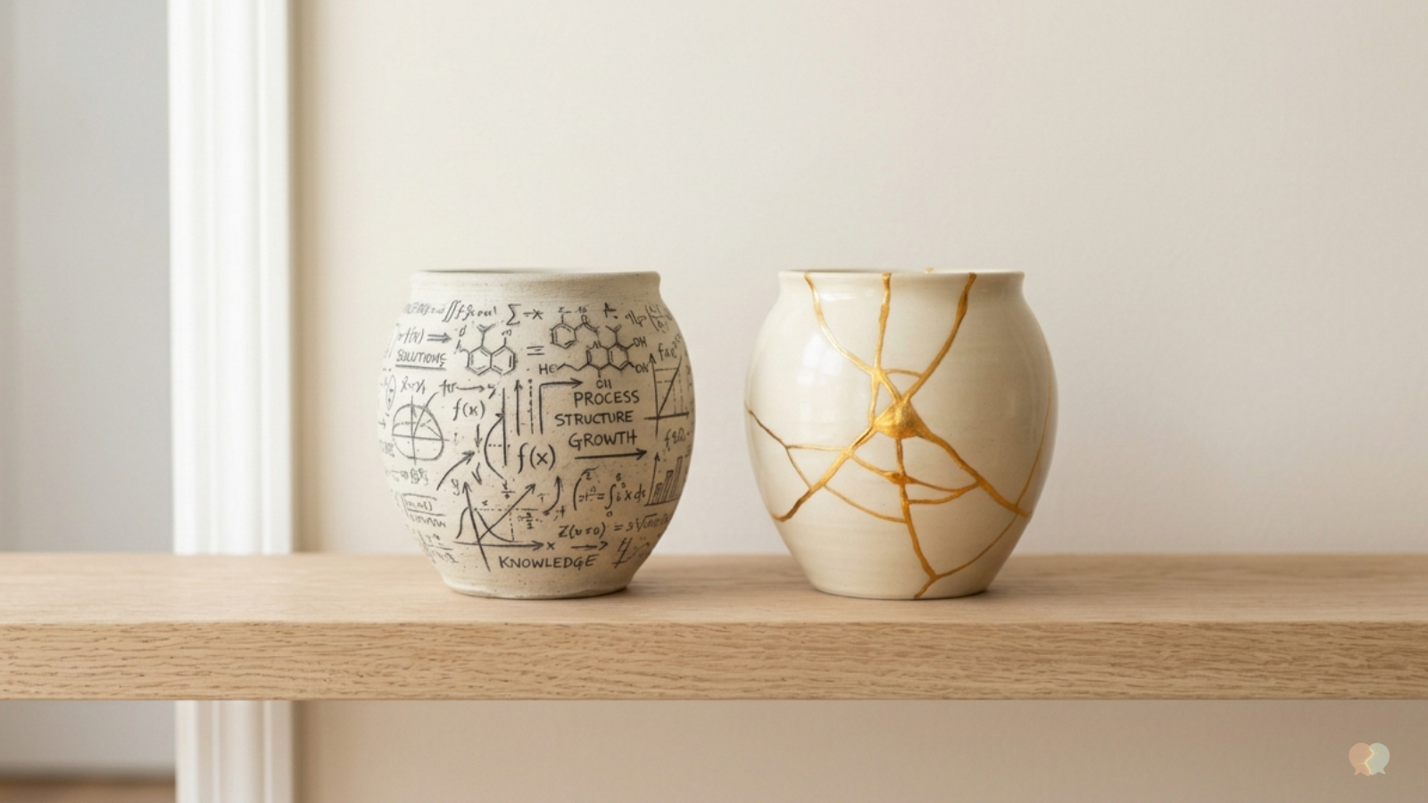 A visual comparison of relationship apps, showing a formula-covered vase representing structured relationship education like Relish alongside a Kintsugi repaired vase representing real-time conflict resolution like LoveFix.