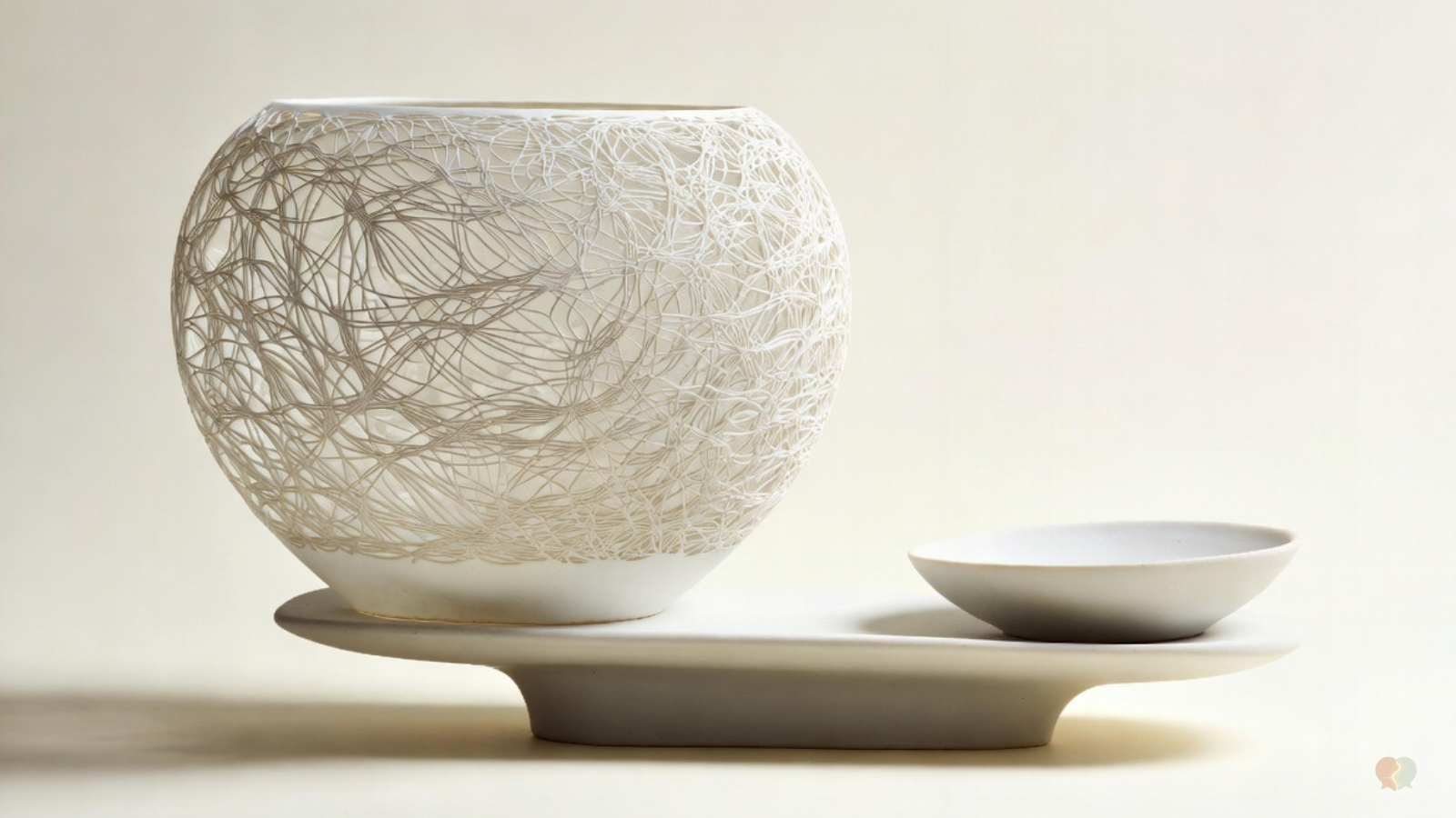 An elegant white porcelain mesh sculpture on a smooth tray, illustrating the structured framework of relationship education, couples counseling tools, and the visual concept of evaluating if the Lasting app is worth it.
