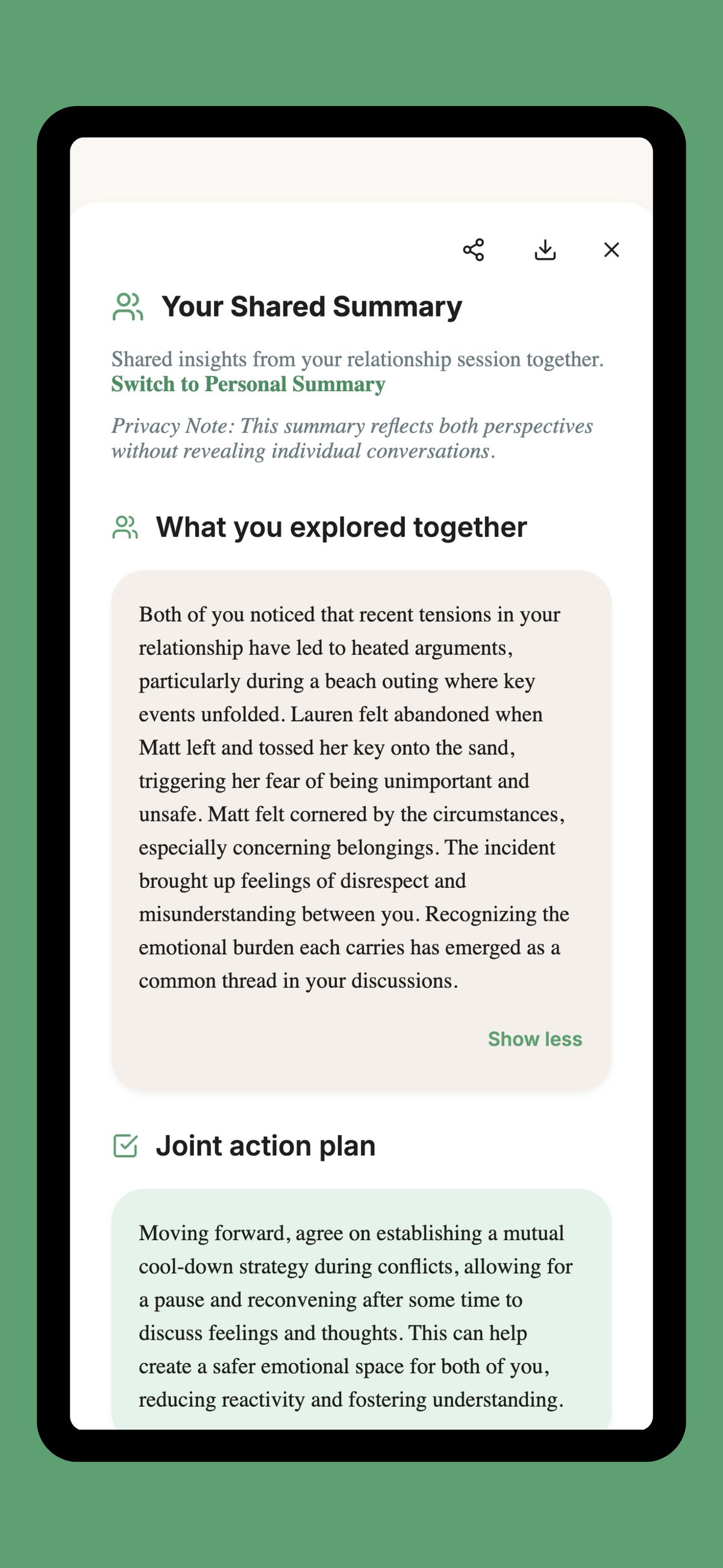 4) Shared summary + agreements