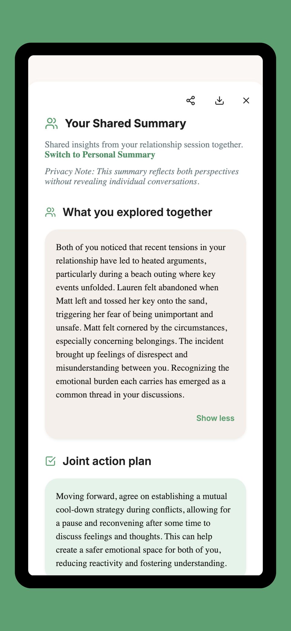 4) Shared summary + agreements