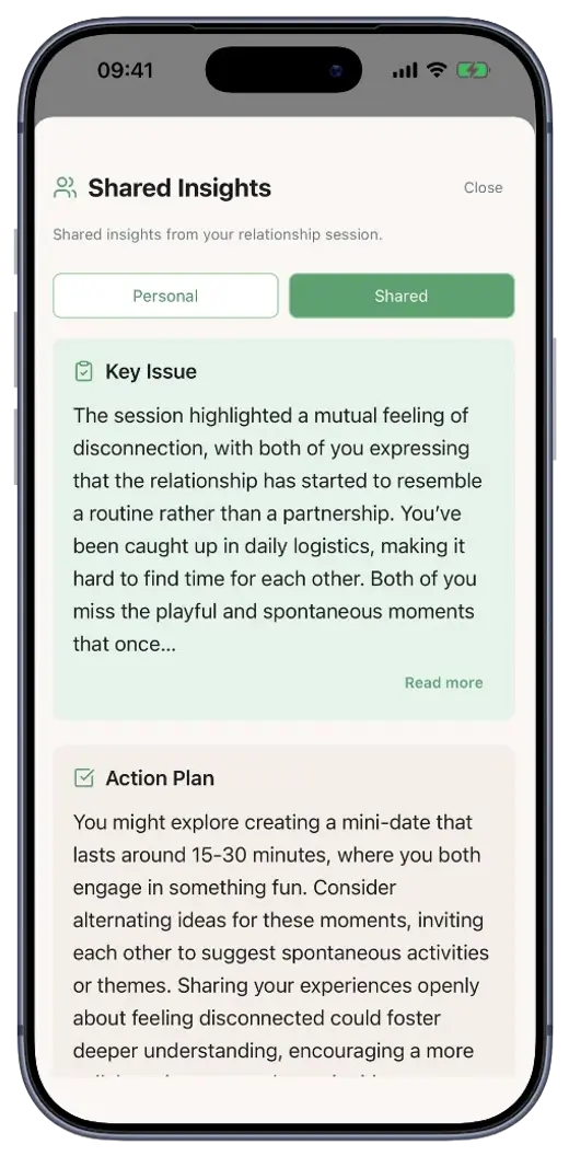 LoveFix shared insights screen