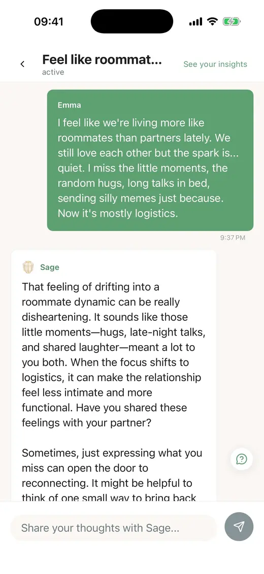LoveFix chat session with Sage
