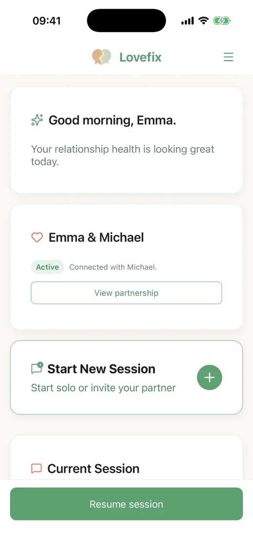 LoveFix relationship dashboard