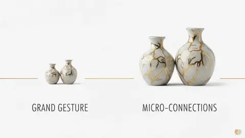 Dos pares de vasijas kintsugi que representan las importancia de las microconexiones frente a los grandes gestos en las parejas