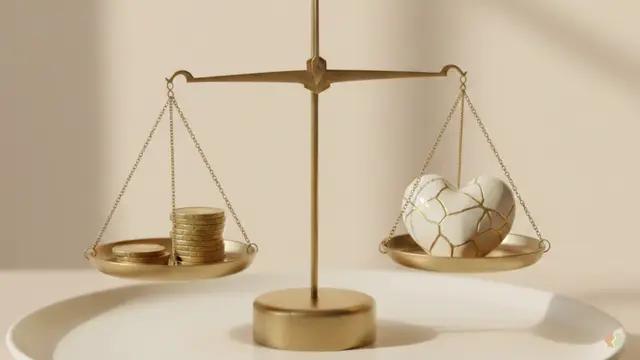 A gold coin on repaired porcelain, symbolizing that Regain pricing, though cheaper than traditional therapy, remains expensive for a relationship app.