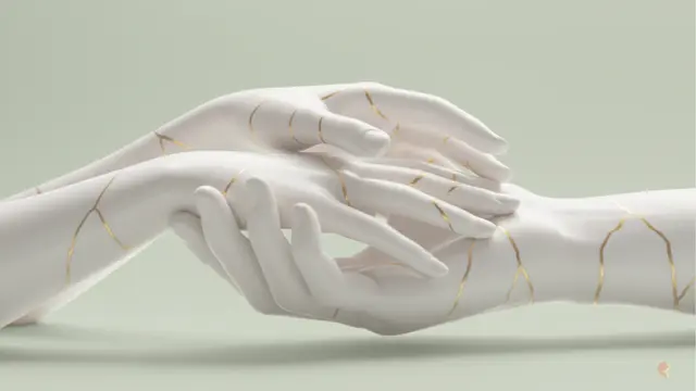 Kintsugi hands metaphor for relationship apps vs couples therapy, showing how professional help and digital tools repair emotional bonds.