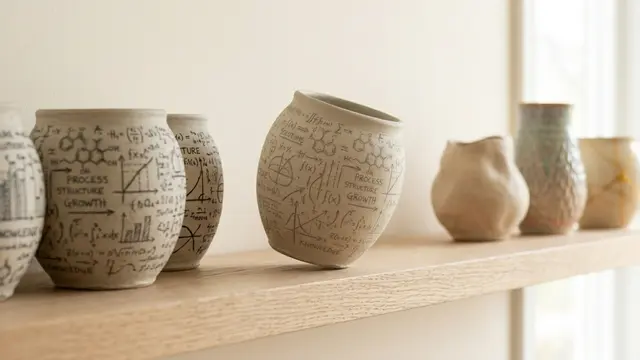 A row of ceramic vases illustrating Relish app alternatives, featuring a tilted formula-covered vase representing stagnant relationship education alongside various other vases symbolizing new options like LoveFix, Lasting, and Paired.