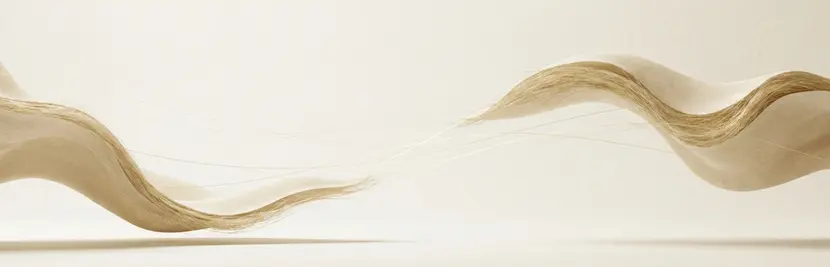 Soft abstract representation of two waveforms gradually synchronizing, suggesting harmony emerging from discord, cream background with subtle blue and gold accents, minimal scientific aesthetic symbolizing the Gottam Metthod for couples therapy