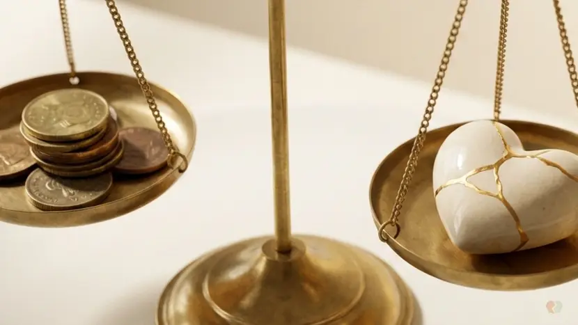 Talkspace couples therapy review 2026: A balance scale weighing the high monthly subscription cost against a broken heart being healed, illustrating the ROI of online relationship counseling.