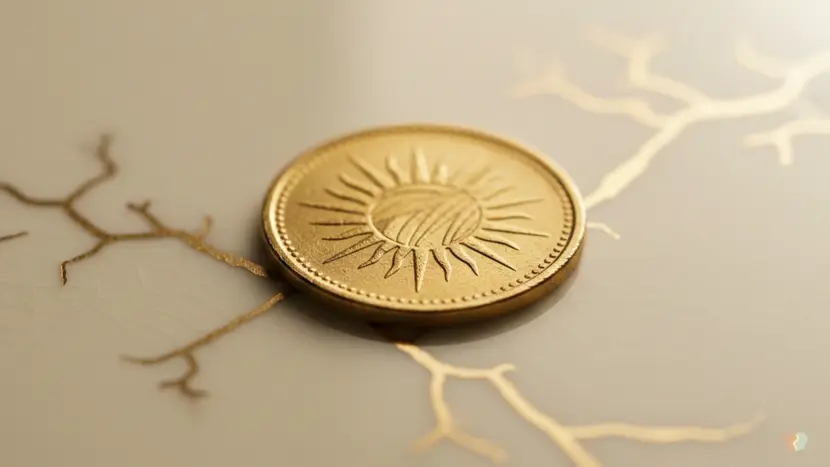 Talkspace couples therapy pricing 2026: A gold sun coin over Kintsugi cracks, illustrating the high monthly cost and value of online relationship counseling.