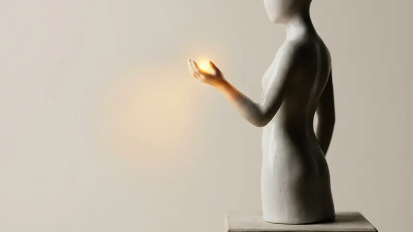 White ceramic figure holding a glowing light, representing relationship healing, overcoming stonewalling, and breaking the silent treatment to restore couples communication.