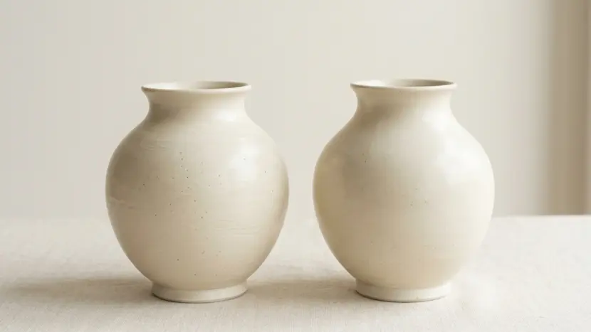 Two identical white vases representing the Regain vs BetterHelp for couples comparison, showing that both online therapy apps lead to the same relationship counseling experience.