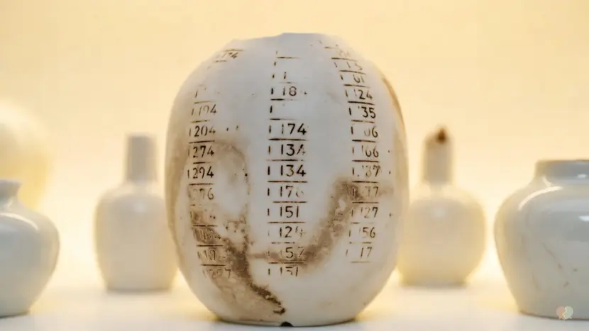 White ceramic jar with geometric lines next to a metal ruler, illustrating a couples therapy review, app price value calculation, and marriage assessment tools like the Lasting app.