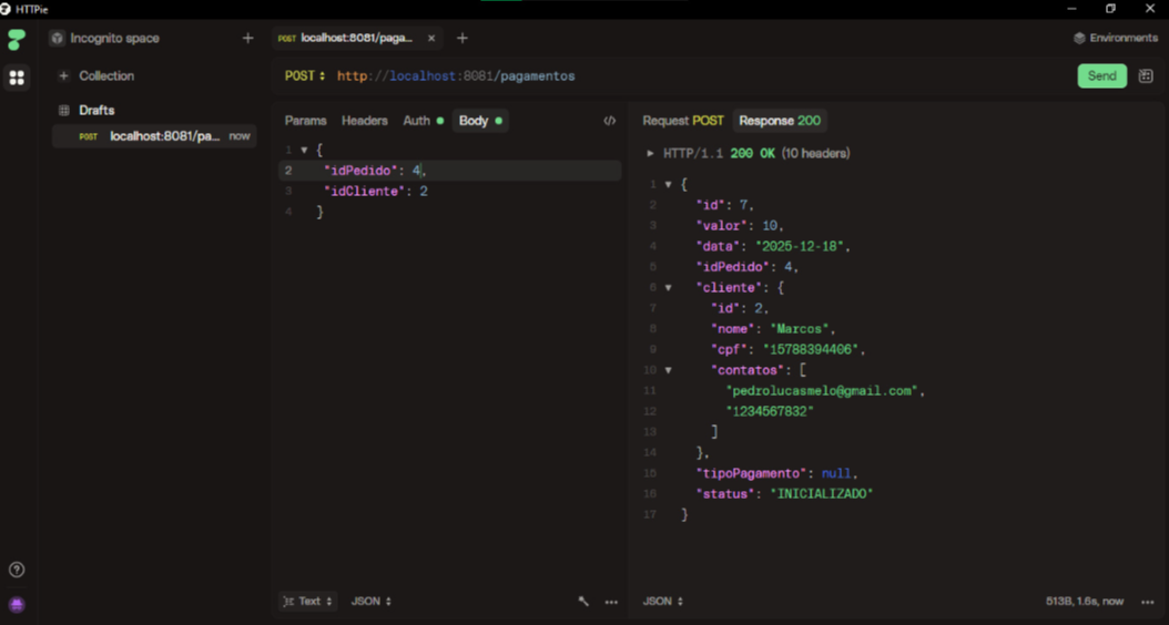 Imagem da sessão POST - Pagamento inicializado