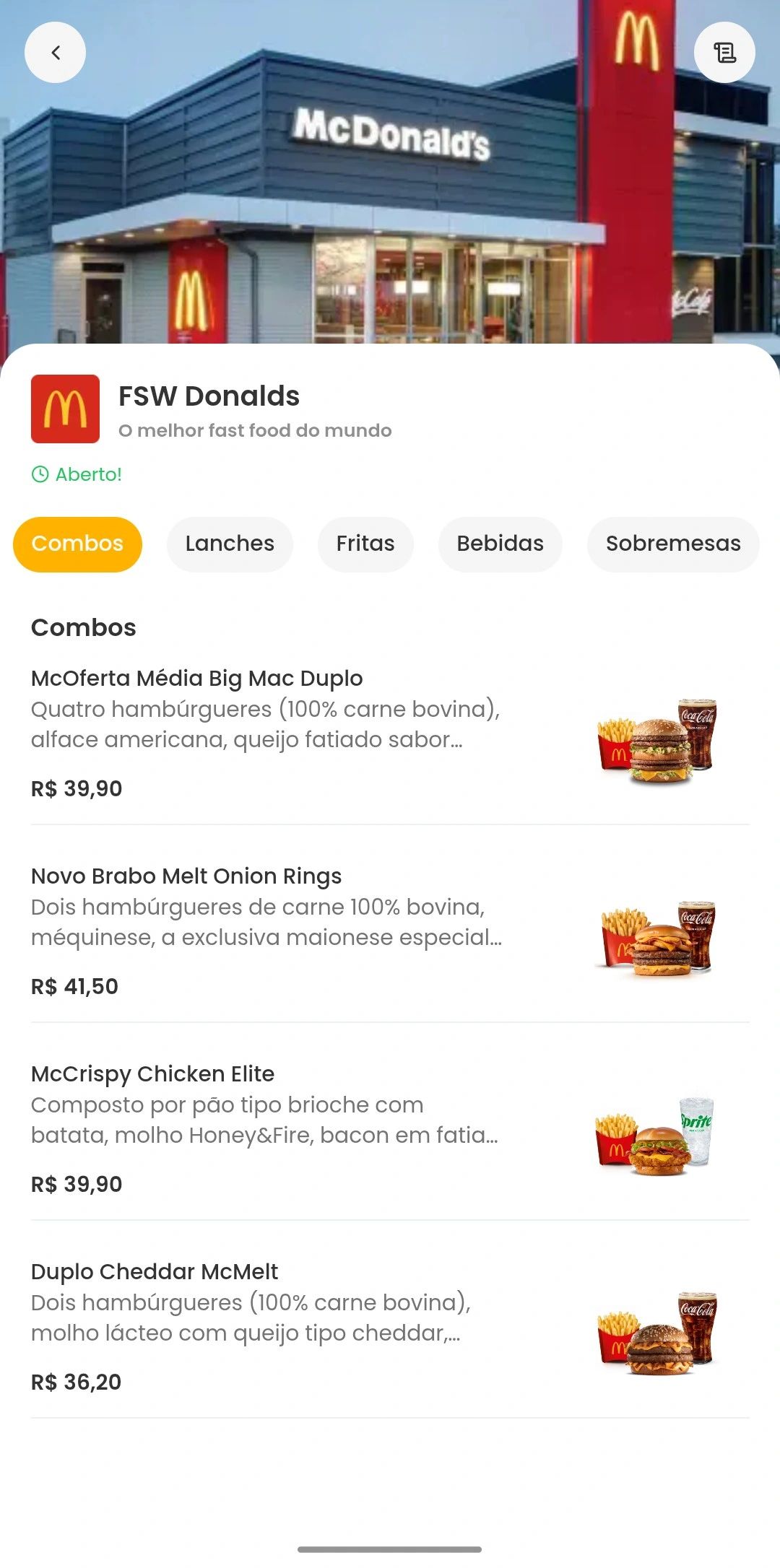 Imagem da sessão Tela dos produtos