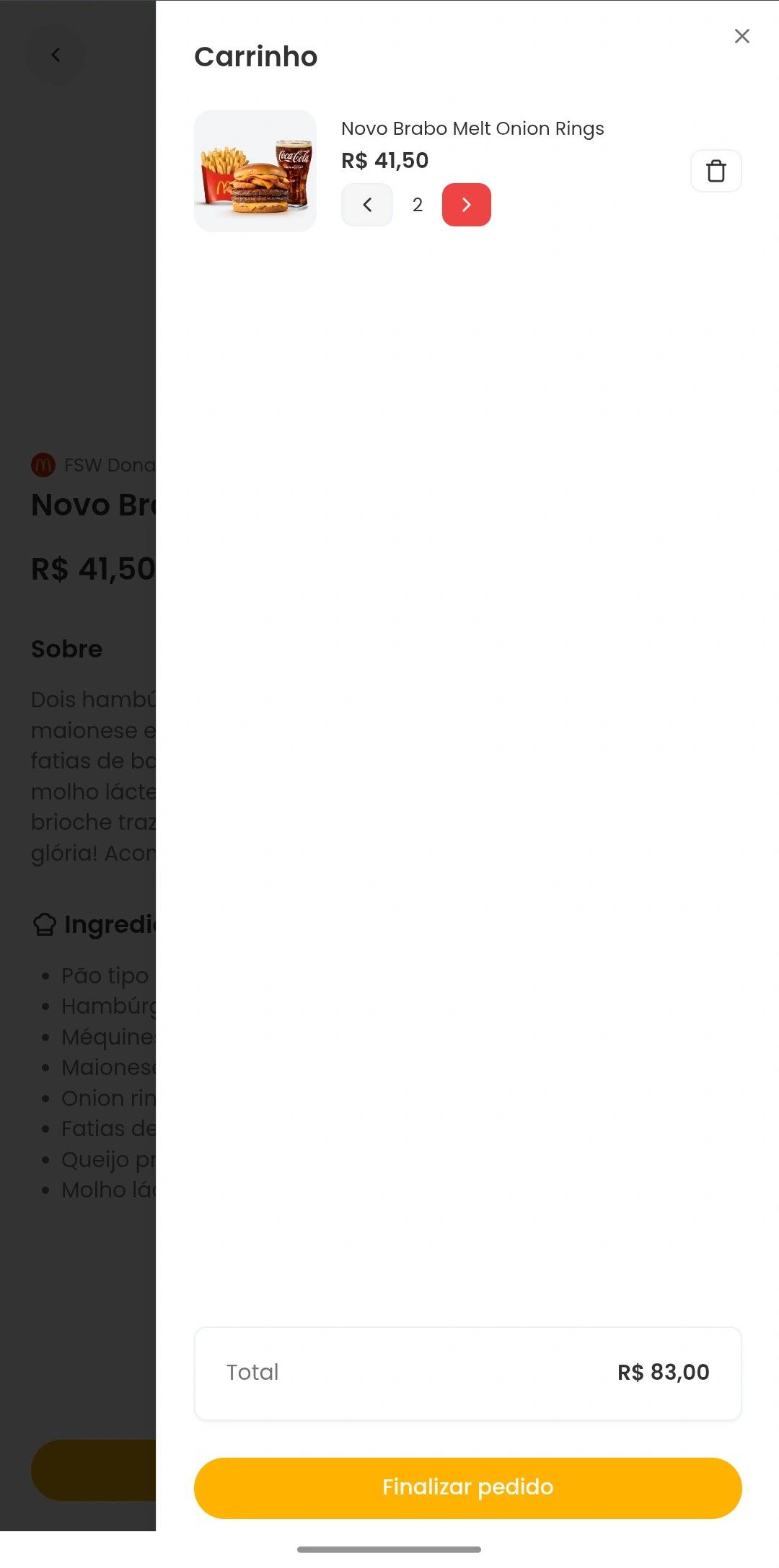 Imagem da sessão Carrinho de compras com os produtos