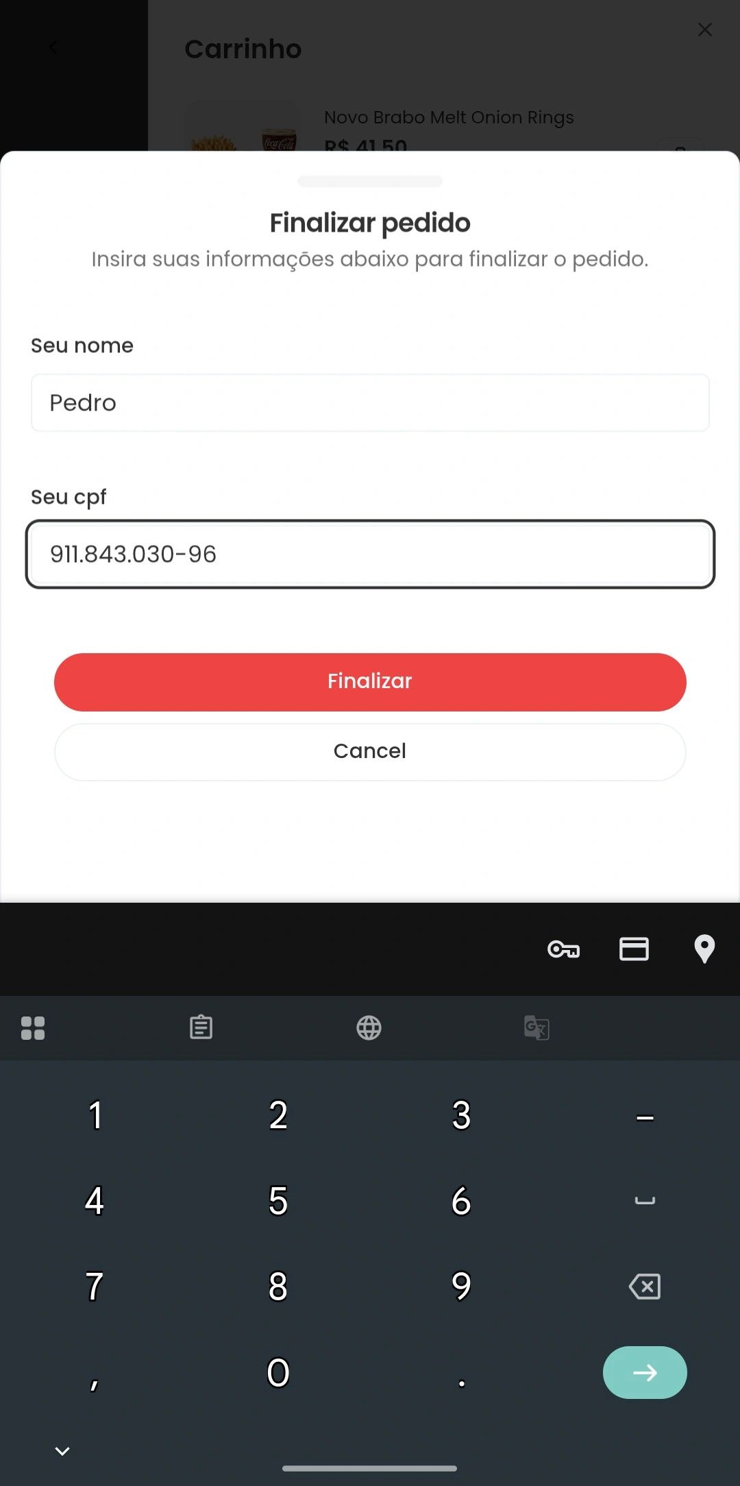 Imagem da sessão Registra CPF e nome para listagem de compras