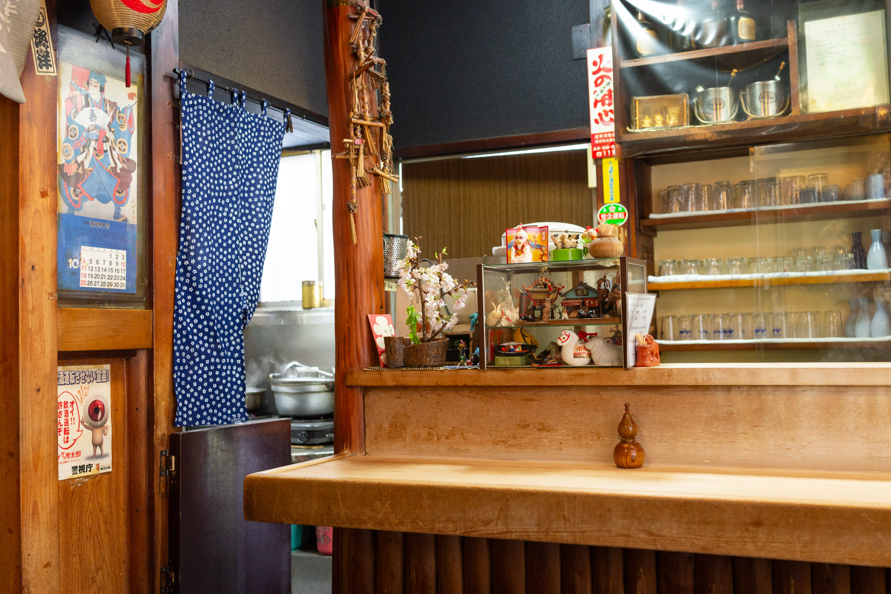The restaurant counter at Unagi Irokawa in Asakusa. The restaurant has a homey feel, as it is literally a residential building.