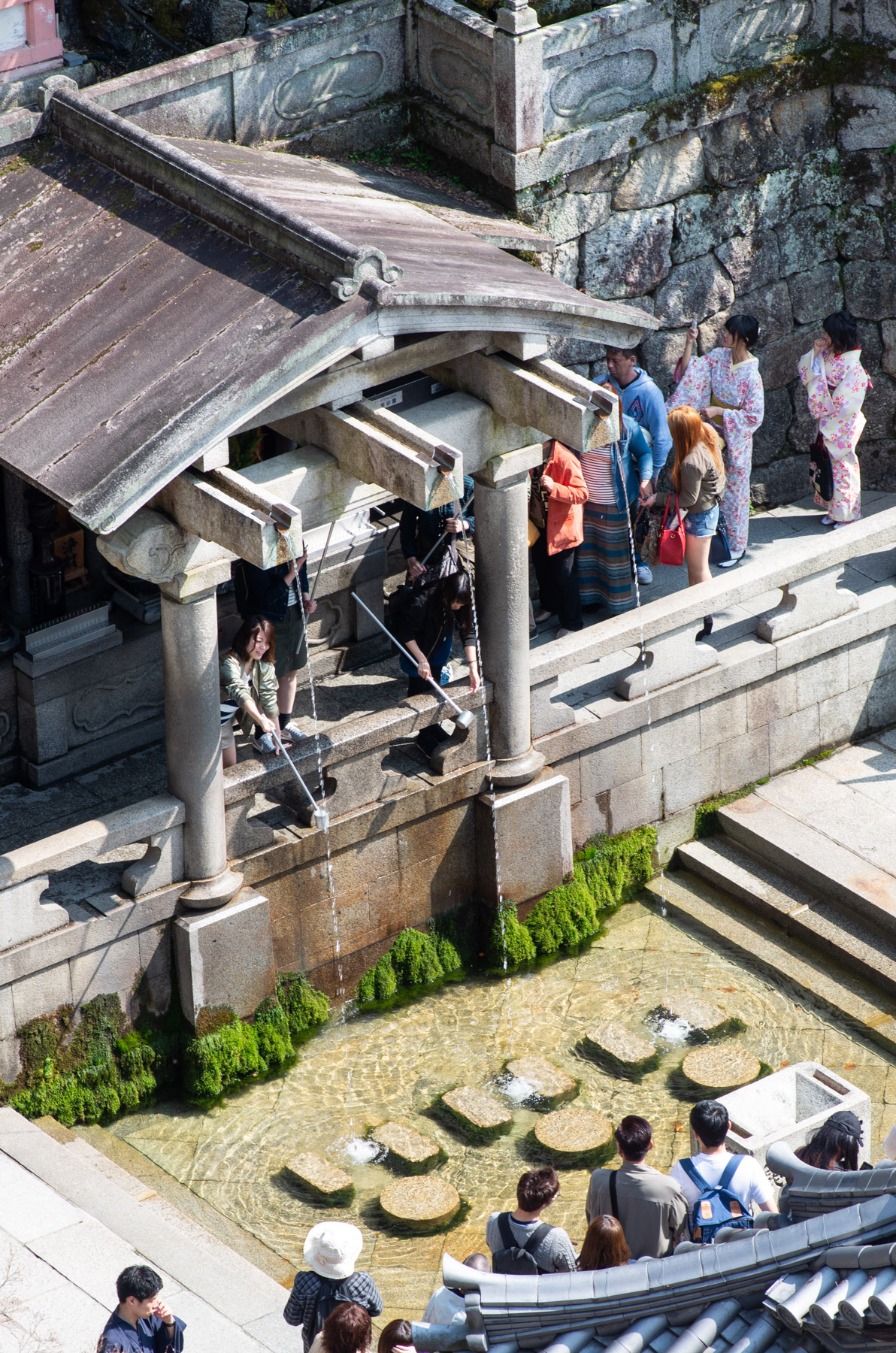 Purify yourself at Kiyomizudera. I've never seen such a thick stack of moss before.