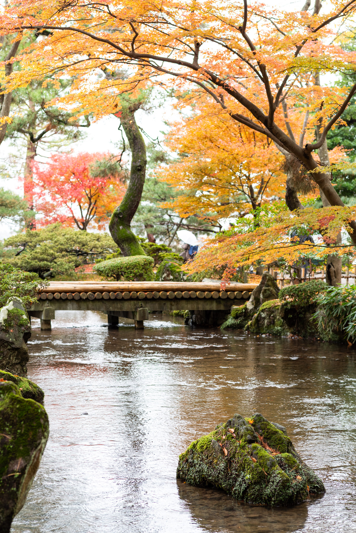 Intentionally placed rock with moss growing on it.