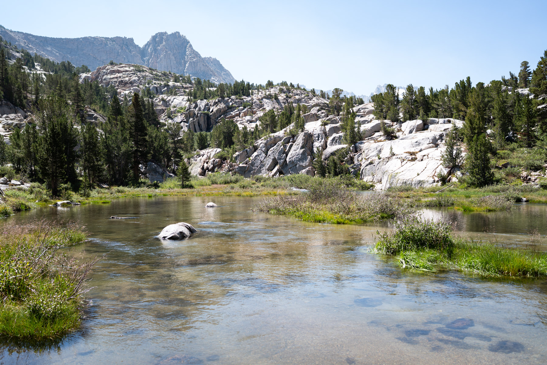 Further in, there was a wide stream crossing. The water is super clear.