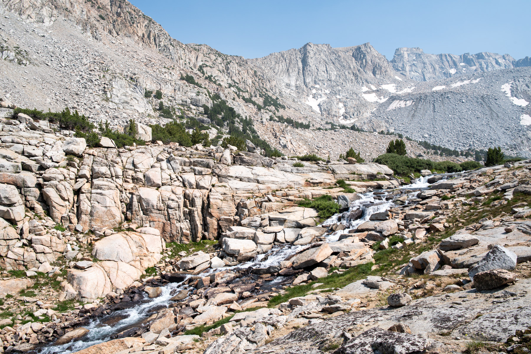 A long cascading stream draining out of Moonlight Lake.