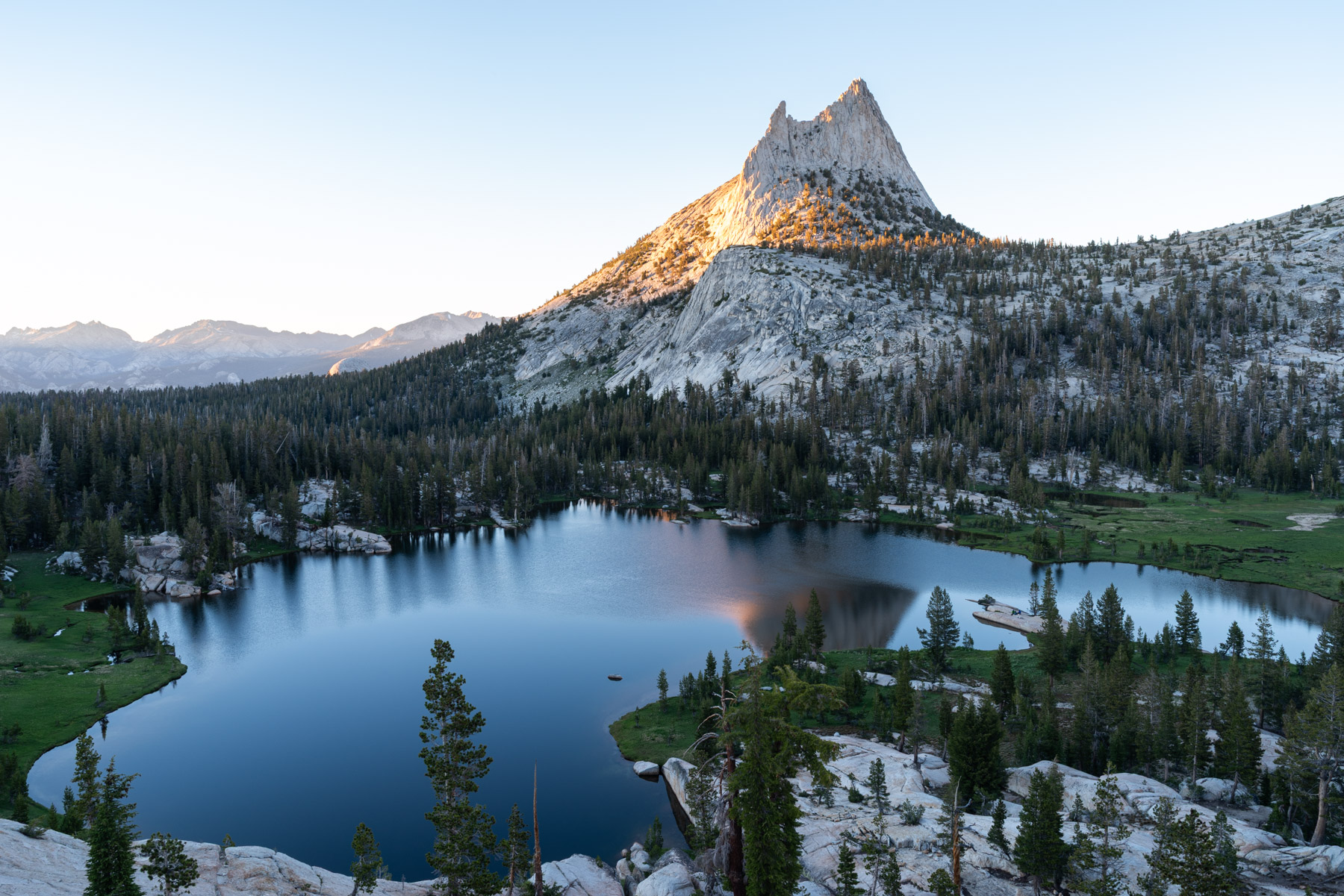 Sunset at Cathedral Peak. We climbed quite high to get away from the mosquitoes, but they still found us.