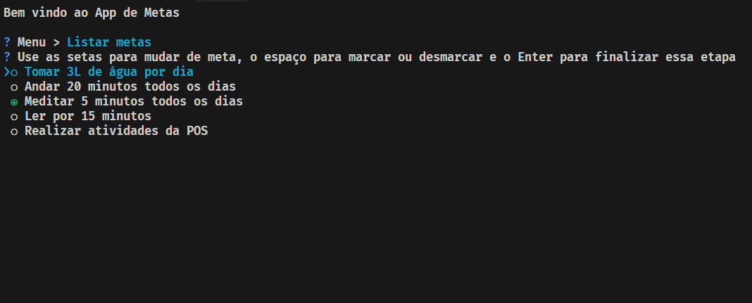 Imagem da sessão Lista de metas