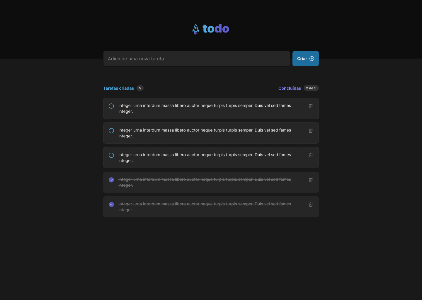 Imagem da sessão Lista de tarefas criadas