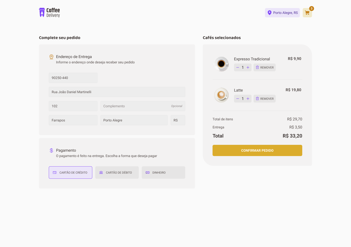 Imagem da sessão Coffee Delivery - Checkout Filled