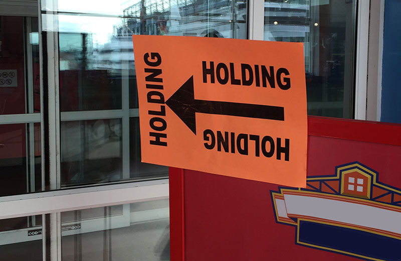 Background Artists Holding Area sign on a UK production set.