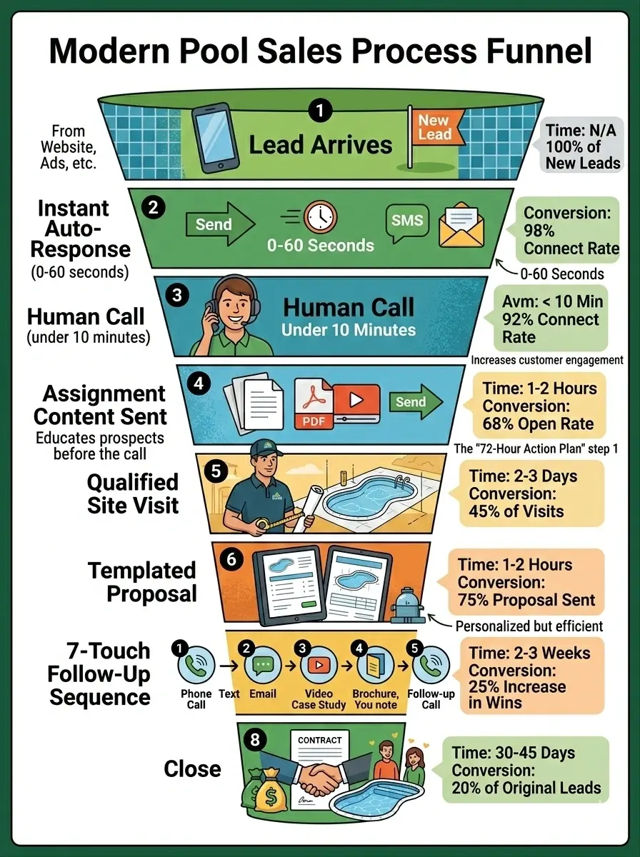 Modern pool sales process funnel.