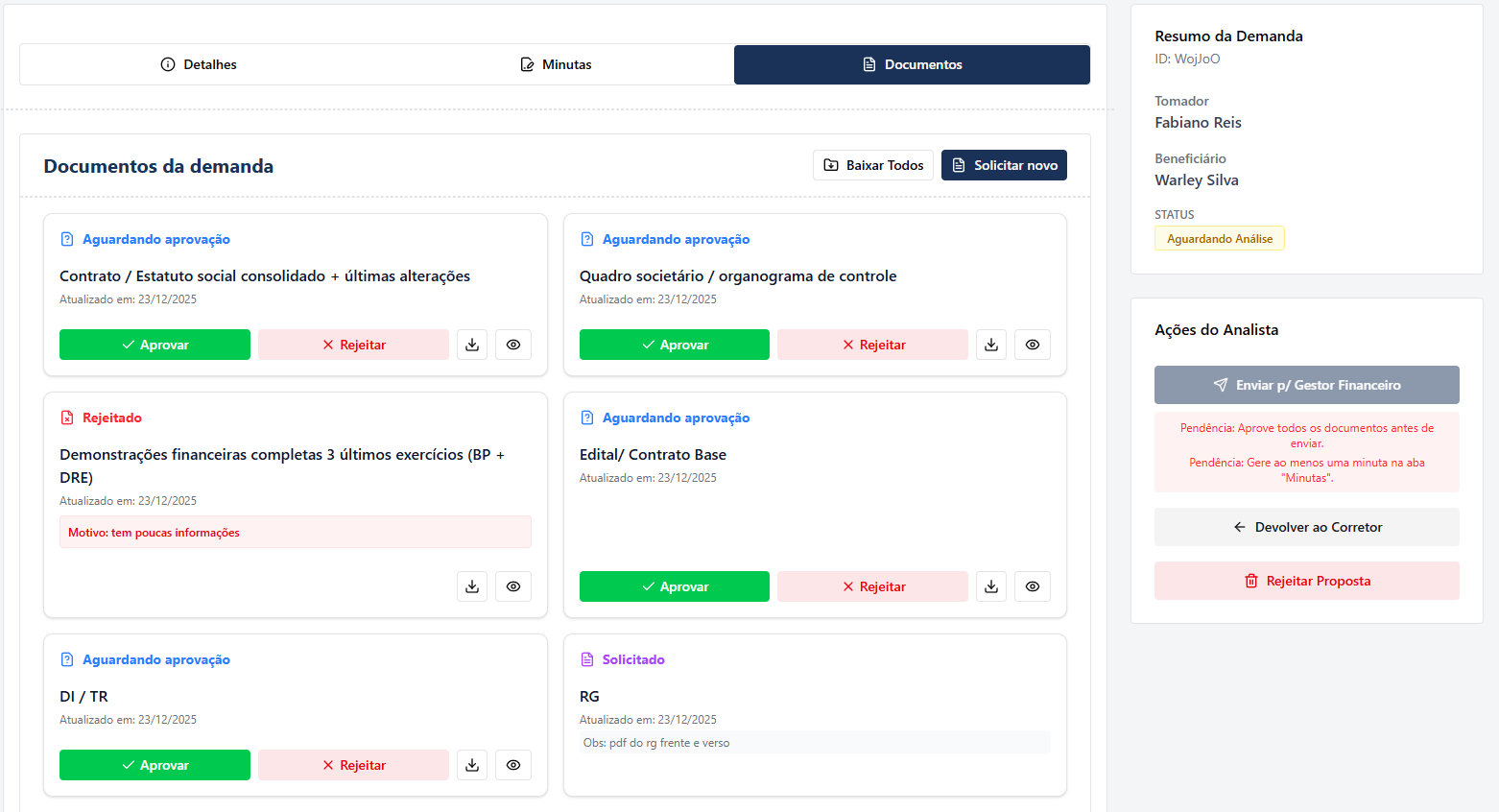 Imagem da sessão Gerenciar Documentos da Demanda