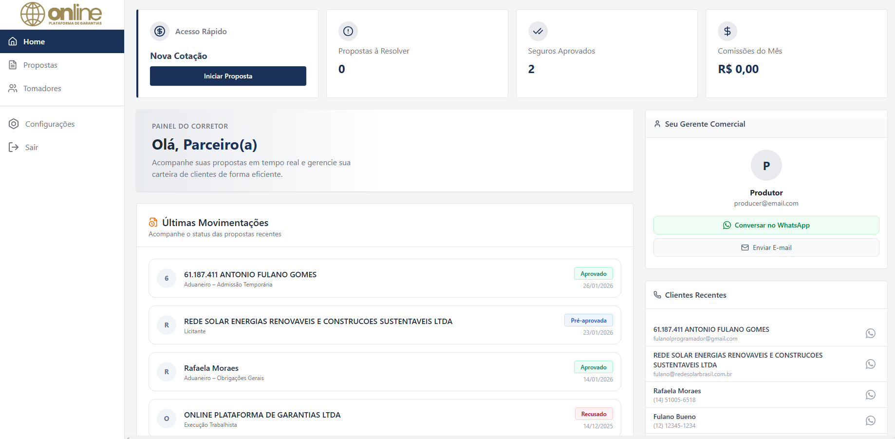 Imagem da sessão Dashboard Corretor