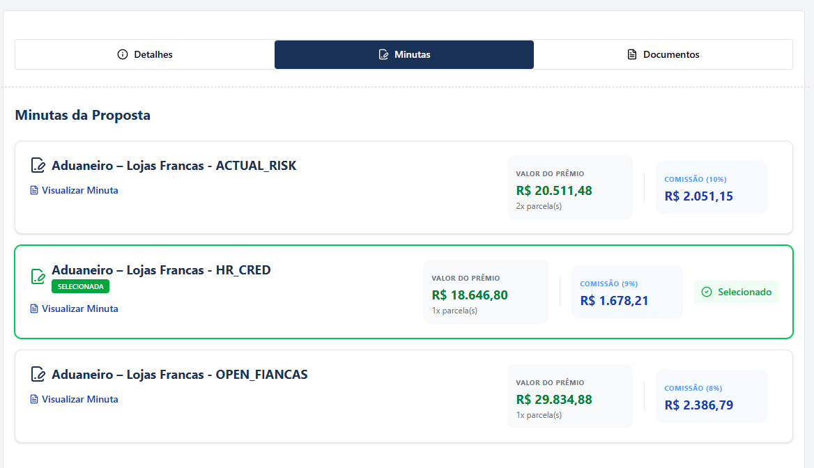 Imagem da sessão Selecionar Minuta
