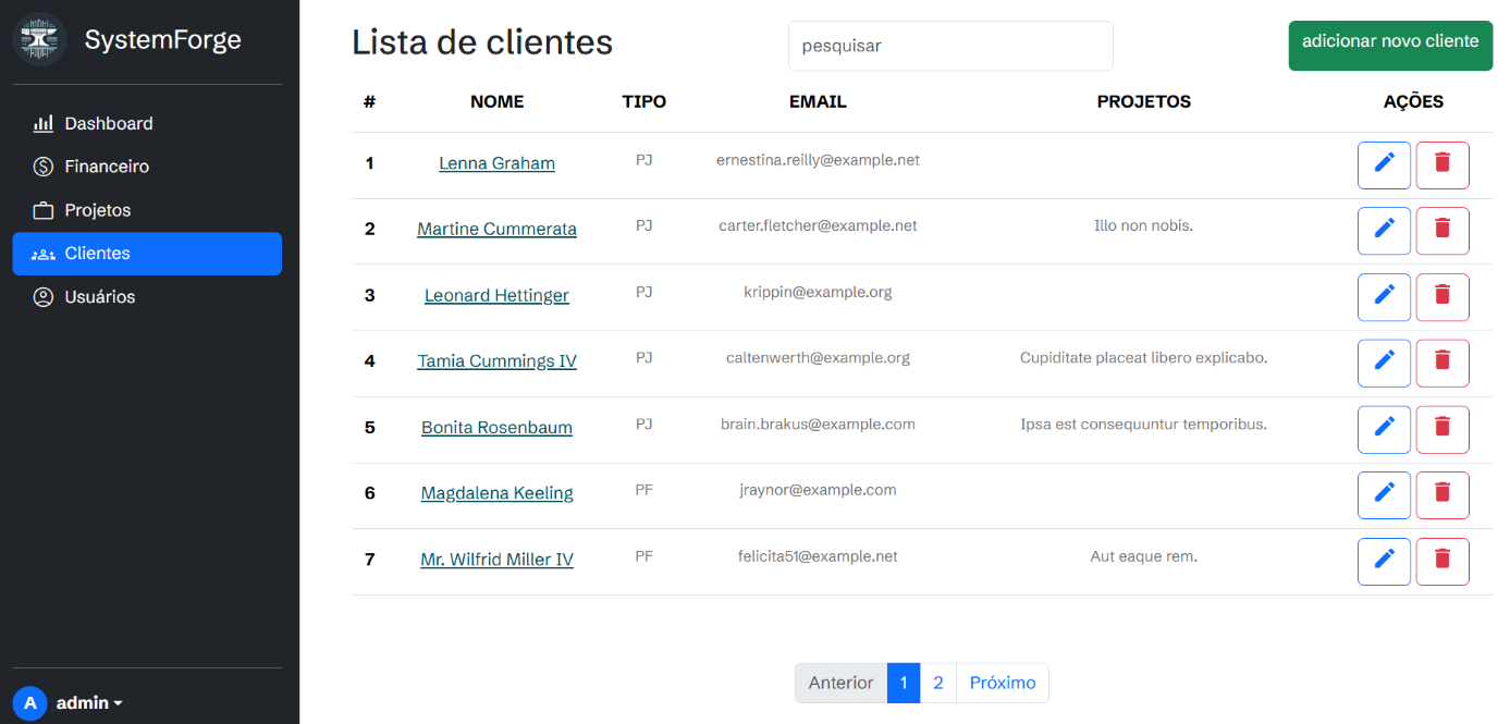 Imagem da sessão Lista de Clientes