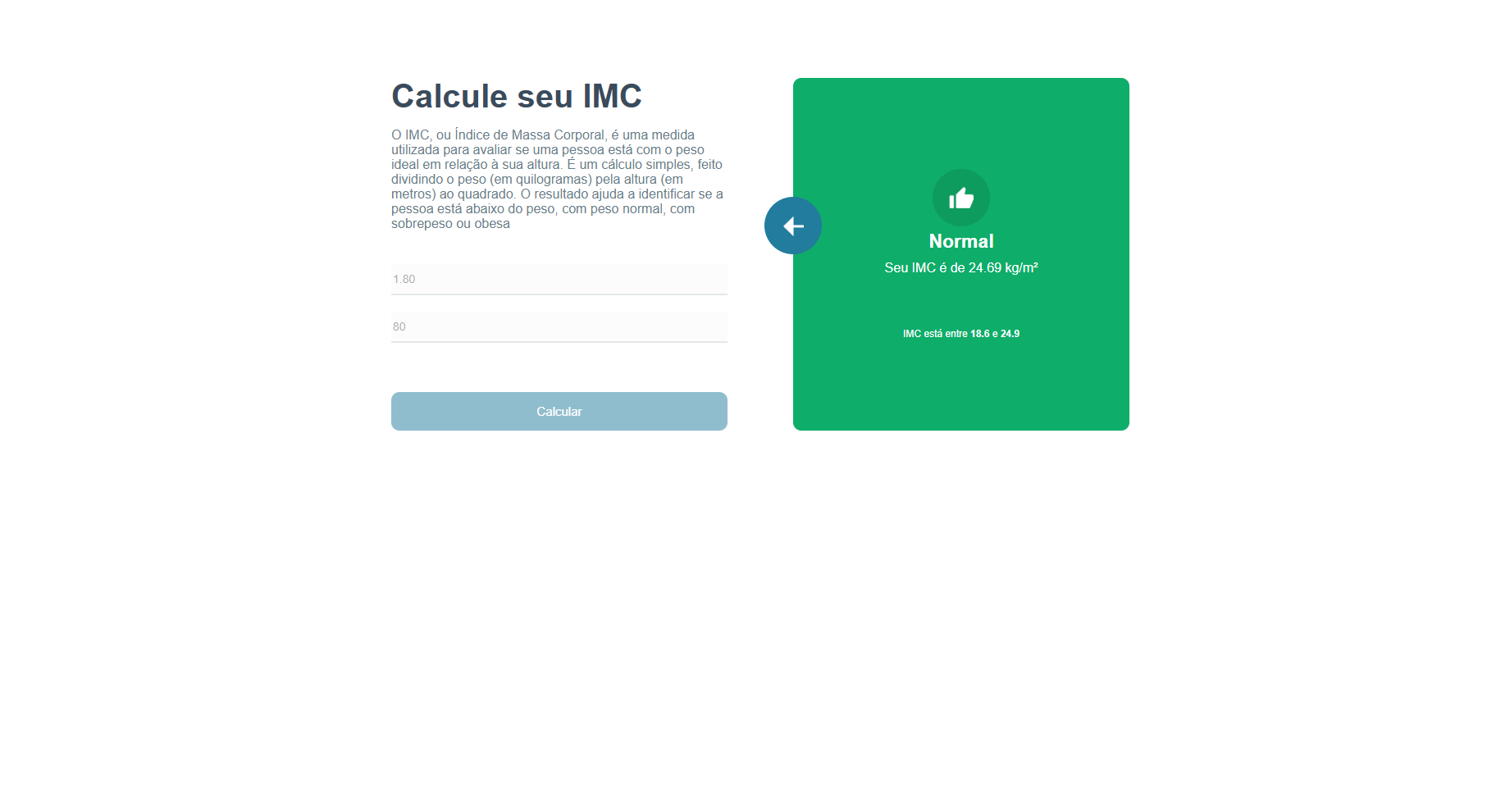 Imagem da sessão Página após calculo de peso